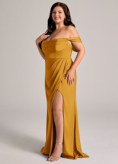 Azazie Johana Bridesmaid Dresses Butterscotch Mermaid Off the Shoulder Stretch Satin Convertible Dress image10