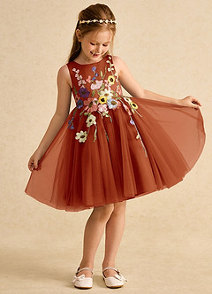 Azazie Prima vestidos de niña de las flores Vestido de Pimenton de Tul de Corte En A con Lazo image3