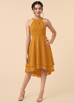 Azazie Linna Junior Butterscotch A-Line Pleated Chiffon Dress image1