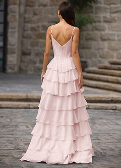 Floralace Powder Pink Ruffled A-line Prom Dress image7