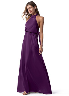 Azazie Landry Bridesmaid Dresses Grape A-Line Pleated Mesh Dress image4