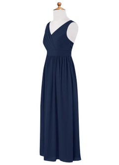 Azazie Kora Junior Dark Navy A-Line Pleated Chiffon Dress image7