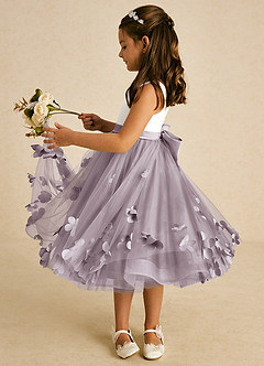Azazie Sprout Flower Girl Dresses Dusk A-Line Bow Tulle Dress image4