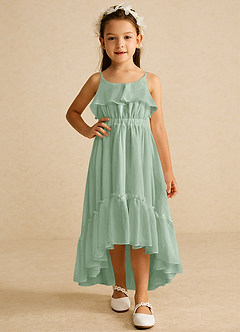 Azazie Karmen Flower Girl Dresses Agave A-Line Ruched Chiffon Dress image5