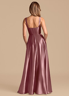 Azazie Shaude Bridesmaid Dresses Vintage Mauve A-Line Pleated Metallic Satin Dress image6