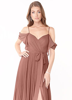 Azazie Lyney Brautjungfernkleider A-Linie Schulterfrei Chiffon Kleid Zedernrose image6