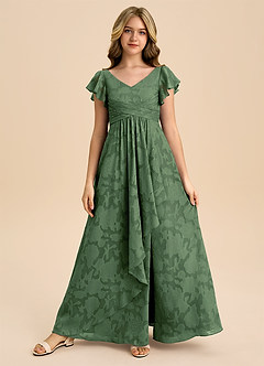 Azazie Omari Junior A-Linie Plissee Blumen-Burnout Kleid Eukalyptus image3