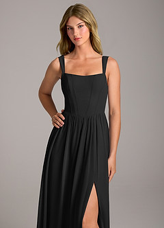 Azazie Rosaline Abiti da Damigella Abito A-Line in Chiffon Spacco Laterale Nero image2