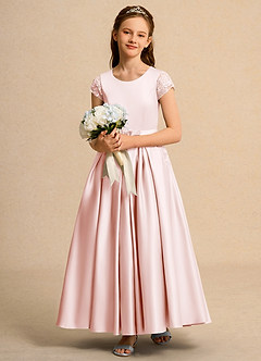 Azazie Bunny Girl vestidos de niña de las flores Vestido de Rosa Rubor de Encaje de Princesa image3