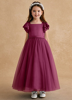 Azazie Suzy Blumenmädchenkleider A-Linie mit ärmel Tüll Kleid Maulbeerrot image2
