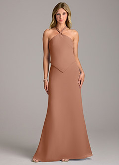 Azazie Keisha Bridesmaid Dresses Bronzer Sheath Chiffon Dress image1