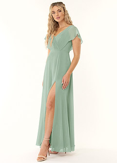 Azazie Rylee Abiti da Damigella Abito A-Line in Chiffon Plissettato Agave image3
