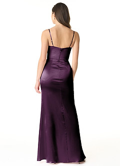 Azazie Sukia Bridesmaid Dresses Plum Mermaid Pleated Metallic Satin Dress image2