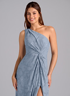 Azazie Brooke Abiti da Damigella Abito A-Line in Burnout Floreale Monospalla Blu Polveroso image6