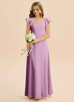 Azazie Bondi Junior A-Linie Seitliche Cut-Outs Stretch-Satin Kleid Blauregen image5