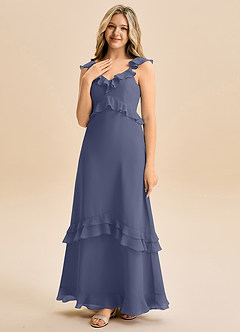 Azazie Tavie Junior Vestido de Tormenta de Gasa de Corte en A con Volante image3