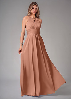 Azazie Bonnie Bridesmaid Dresses Bronzer A-Line Pleated Stretch Satin Dress image1
