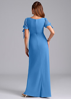 Azazie Pheby Robes de demoiselle d'honneur Robe Trapèze en Mousseline de soie Plissée Geai Bleu image6