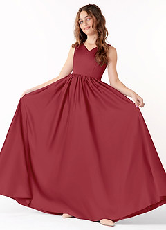 Azazie Hathaway Junior Pomegranate A-Line Bow Matte Satin Dress image1