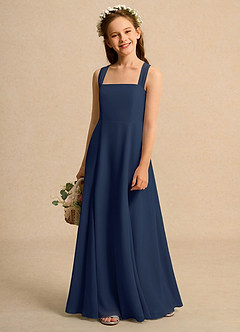 Azazie Tater Girls Formal Flower Girl Dresses Dark Navy A-Line Pleated Chiffon Dress image1