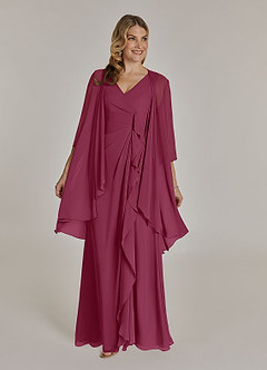 Azazie Manuella Mother of the Bride Dresses Mulberry A-Line V-Neck Pleated Chiffon Dress image7