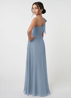 Azazie Aidy Junior Dusty Blue A-Line Bow Chiffon Dress image4