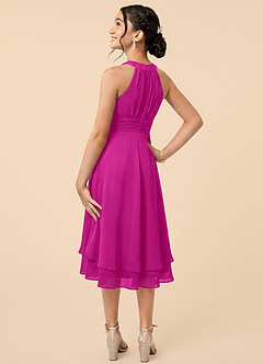 Azazie Linna Junior Fuchsia A-Line Pleated Chiffon Dress image4
