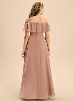 Azazie Maggie Junior A-Linie Schulterfrei Chiffon Kleid Champagner Rosa image6
