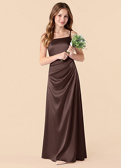Azazie Renna Junior Ganache Mermaid Pleated Stretch Satin Dress image3