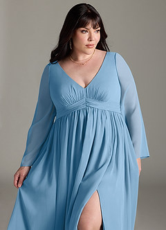 Azazie Teton Maternity Bridesmaid Dresses A-Line Long Sleeve Chiffon Floor-Length Dress image12