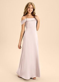 Azazie Anselie Junior Robe Trapèze en Satin extensible Épaule décolletée Rose Pâle image5