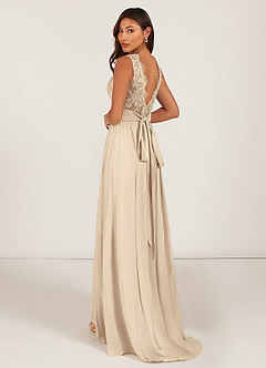 Azazie Gertrude Bridesmaid Dresses Champagne A-Line Lace Chiffon Dress image5