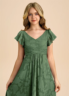 Azazie Omari Junior A-Linie Plissee Blumen-Burnout Kleid Eukalyptus image7