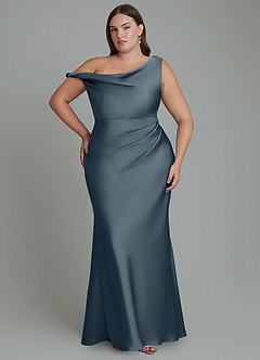 Azazie Emerson Robes de demoiselle d'honneur Robe Sirène en Satin extensible Épaules dénudées Violet Crépusculaire image8