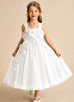 Azazie Dovey Flower Girl Dresses Ivory Ball-Gown Bow Tulle Dress image1