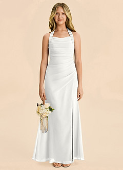 Azazie Destiny Junior White Sheath Ruched Chiffon Dress image4