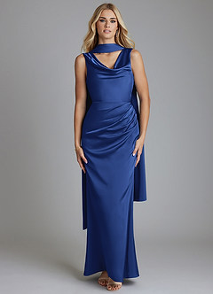 Azazie Tallie Bridesmaid Dresses Royal Blue Mermaid Pleated Stretch Satin Dress image5