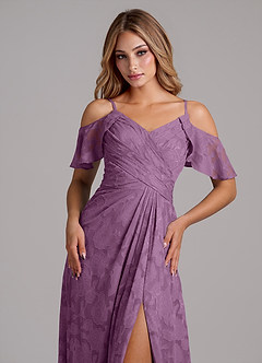 Azazie Dakota Bridesmaid Dresses Wisteria A-Line Off the Shoulder Floral Burnout Dress image3