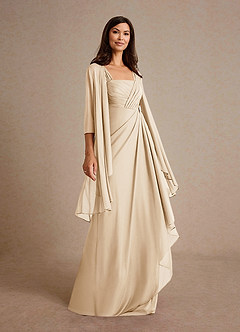 Azazie Clinton Mother of the Bride Dresses Champagne A-Line Pleated Mesh Dress image2
