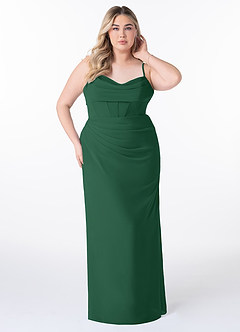 Azazie Mai Abiti da Damigella Abito Tubino in Chiffon Plissettato Verde Scuro image7