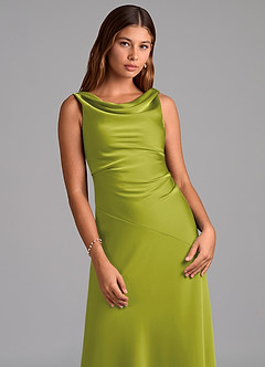 Azazie Nerine Bridesmaid Dresses Lemongrass A-Line Pleated Stretch Satin Dress image6