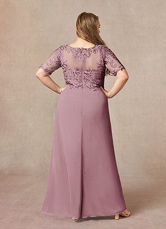 Azazie Amedeus Mother of the Bride Dresses Vintage Mauve A-Line V-Neck Lace Chiffon Dress image7