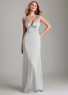 Azazie Cemion Bridesmaid Dresses Silver A-Line Stretch Satin Dress image1