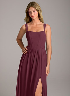 Azazie Rosaline Bridesmaid Dresses Cabernet A-Line Side Slit Chiffon Dress image2