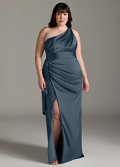 Azazie Maive Bridesmaid Dresses Twilight Sheath Ruched Stretch Satin Dress image10