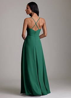 Azazie Naeem Vestidos de damas de honor Vestido de Esmeralda de Gasa de Corte en A con Cuello en V fruncido image2