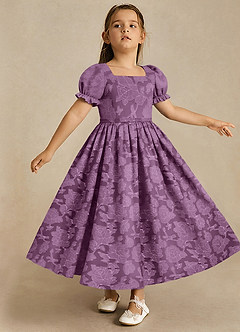 Azazie Joss Flower Girl Dresses Wisteria A-Line with Sleeves Floral Burnout Dress image3