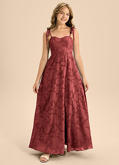 Azazie Rosey Junior Abito A-Line in Floral Burnout Scollo a Cuore Terracotta image4