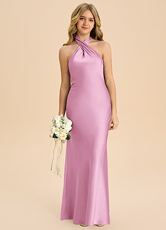 Azazie Chickie Junior Candy Pink Sheath Pleated Stretch Satin Dress image3