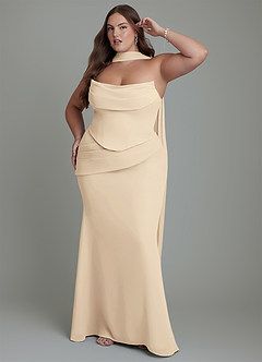 Azazie Sorrel Bridesmaid Dresses Champagne Mermaid Corset Chiffon Dress image12
